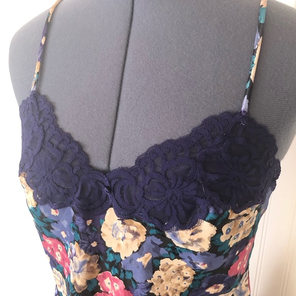 Vintage Floral Camisole Slip Top Purple Lace Satin Rosette Romantic Lingerie Med - Picture 2 of 16